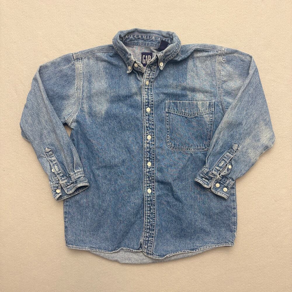 Vintage GAP Kids Denim Shirt 90s Acid Wash Button Down Shirt Boys Size L